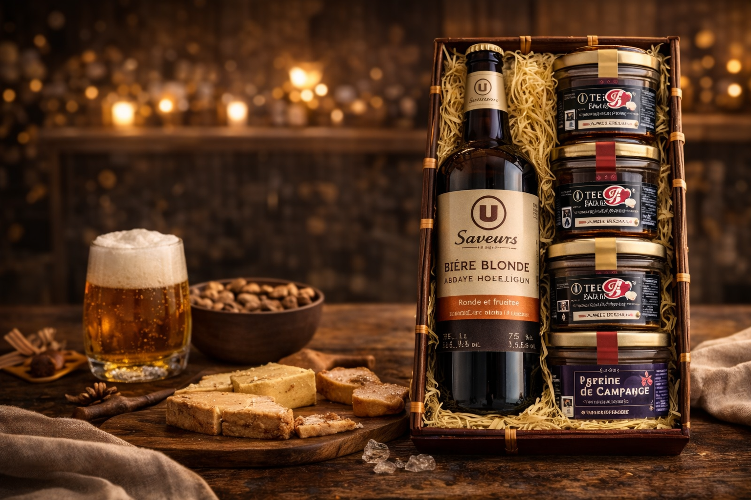 Coffret gourmand avec bière et terrines